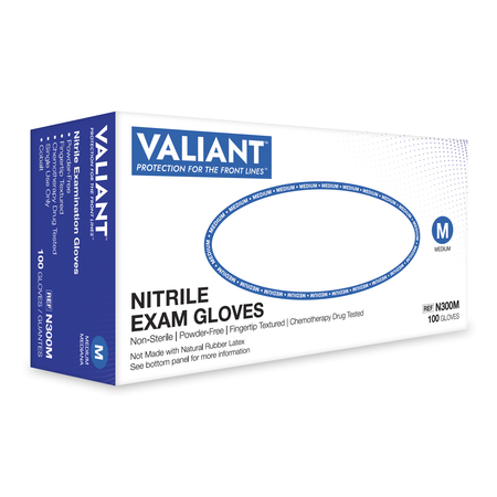 Valiant Nitrile Exam Glove, Cobalt, 3mil, M, PK100 N300M